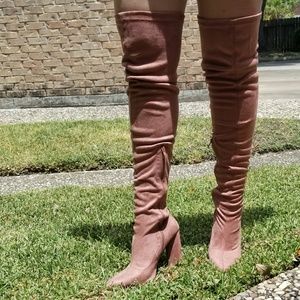 Blush Thigh high boots pointed toe square heels